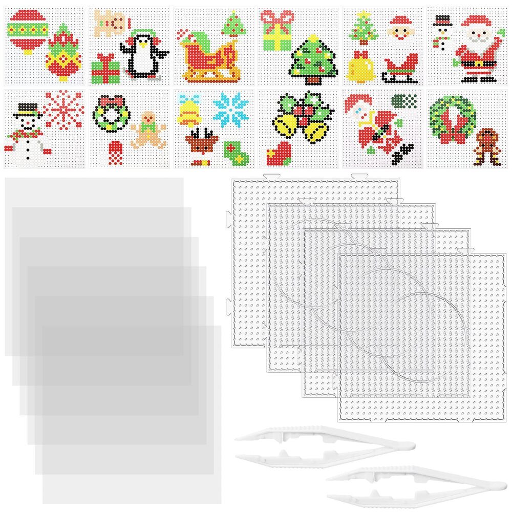 7102 Christmas Fuse Beads Boards Kits 4 Pcs 5 mm Fuse Beads Pegboards, 12